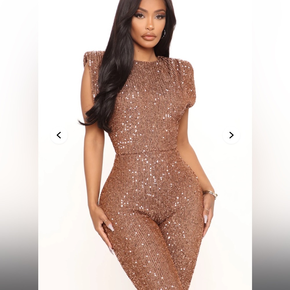 Fashion Nova Sequin Sleeveless Jumpsuit - Brown